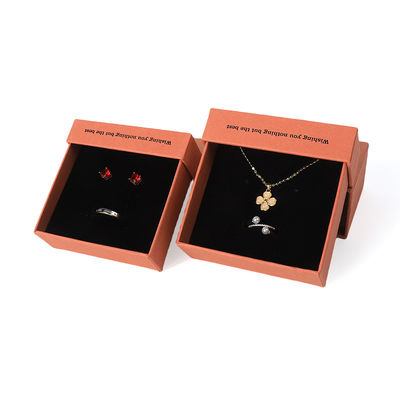 China fabricación al por mayor de alta calidad Caja de collar, pendientes, pulsera y anillo. Embalaje de joyería personalizado, ecológico, de cartón, papel, naranja, caja de joyería con cajón y logotipo.