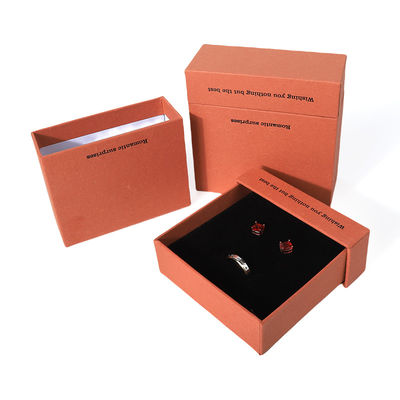 China fabricación al por mayor de alta calidad Caja de collar, pendientes, pulsera y anillo. Embalaje de joyería personalizado, ecológico, de cartón, papel, naranja, caja de joyería con cajón y logotipo.