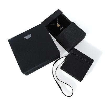 Caja de joyería de cartón de papel negro con cajón, ecológica, personalizada, de alta calidad al por mayor de China, para embalaje de joyas, con logotipo, para collar, pendientes, pulsera y anillo.