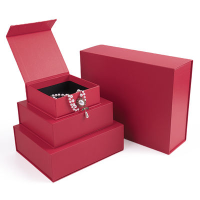 Fabricación al por mayor de cajas de regalo magnéticas de alta calidad con logotipo personalizado de lujo, ecológicas, de cartón, papel, rojas, para joyas.