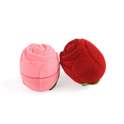 Caja de joyería personalizable de alta gama con forma de rosa de terciopelo rojo para el Día de San Valentín