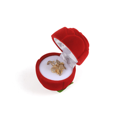 Caja de joyería personalizable de alta gama con forma de rosa de terciopelo rojo para el Día de San Valentín