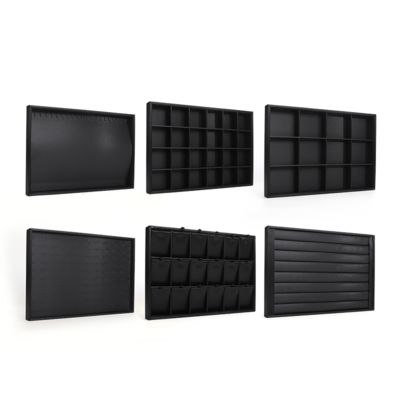 Bandejas de joyería de cuero negro de lujo personalizables OEM, bandejas de exhibición para anillos, pulseras y collares