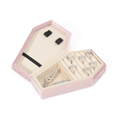 Organizador personalizado Almacenamiento de joyería de terciopelo rosa caja de viaje OEM joyería de Navidad caja de regalo