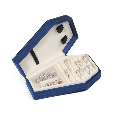 Organizador personalizado Almacenamiento de joyería de terciopelo azul caja de viaje OEM joyería de Navidad caja de regalo