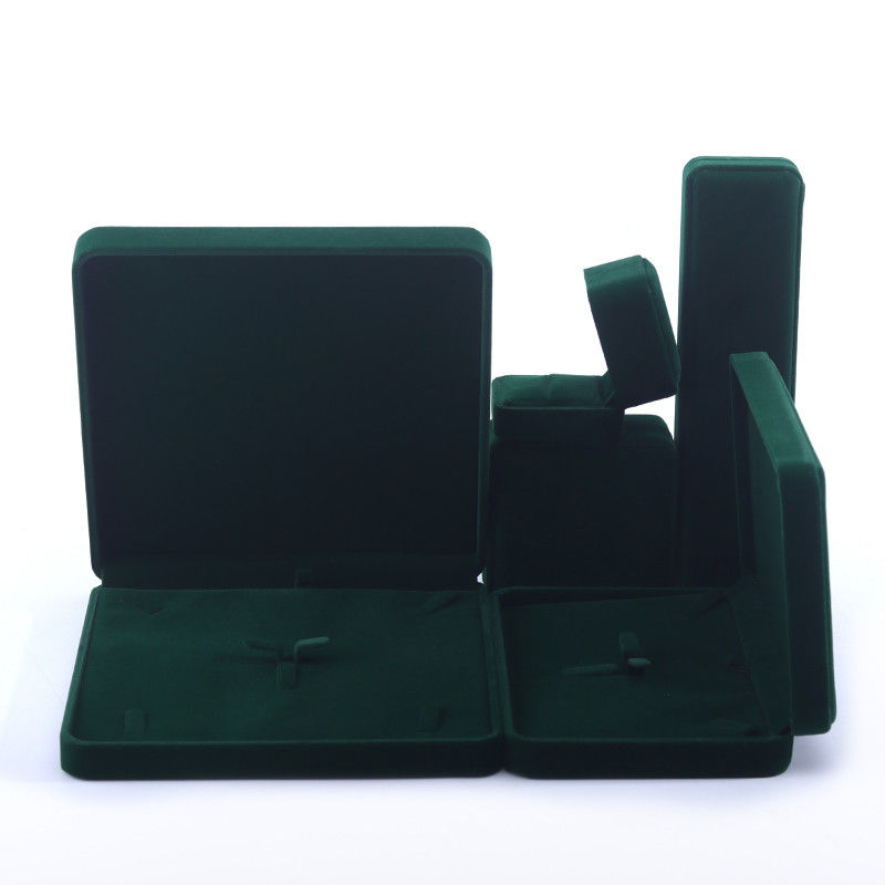 Hign calidad de terciopelo joyería caja cuadrada hecha a mano verde oscuro de terciopelo joyería caja para collar brazalete anillo
