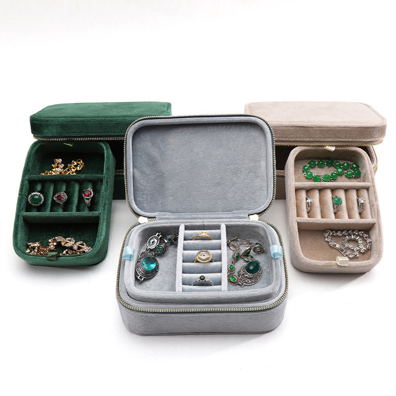 Caja de anillo de viaje de terciopelo de boda para el almacenaje de joyas de collar de pareja Han Hong