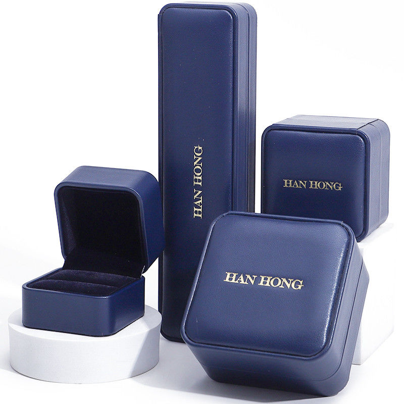 Esquina redonda de color azul oscuro PU Set de joyas de cuero Caja de joyas de lujo Caja de embalaje OEM