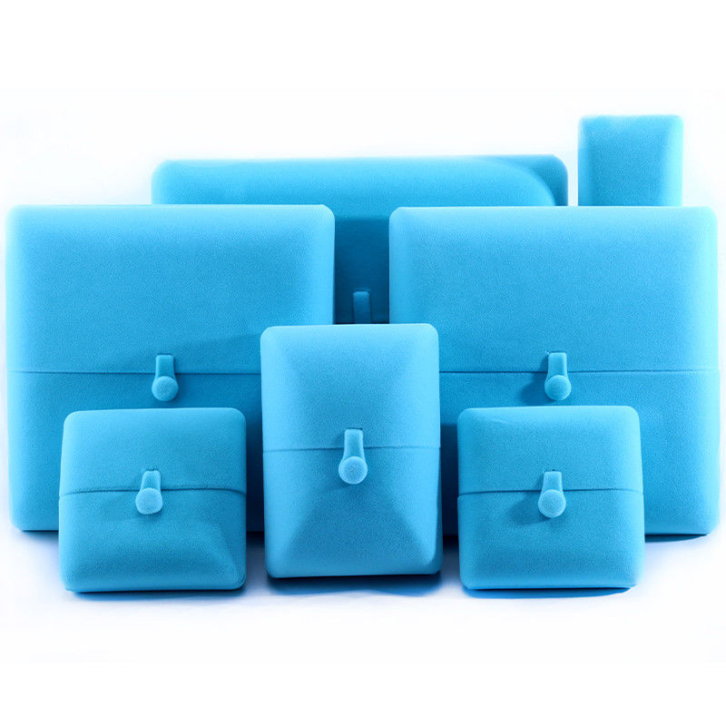 Elegante joyero de doble puerta, joyero de terciopelo azul de alta gama con logotipo