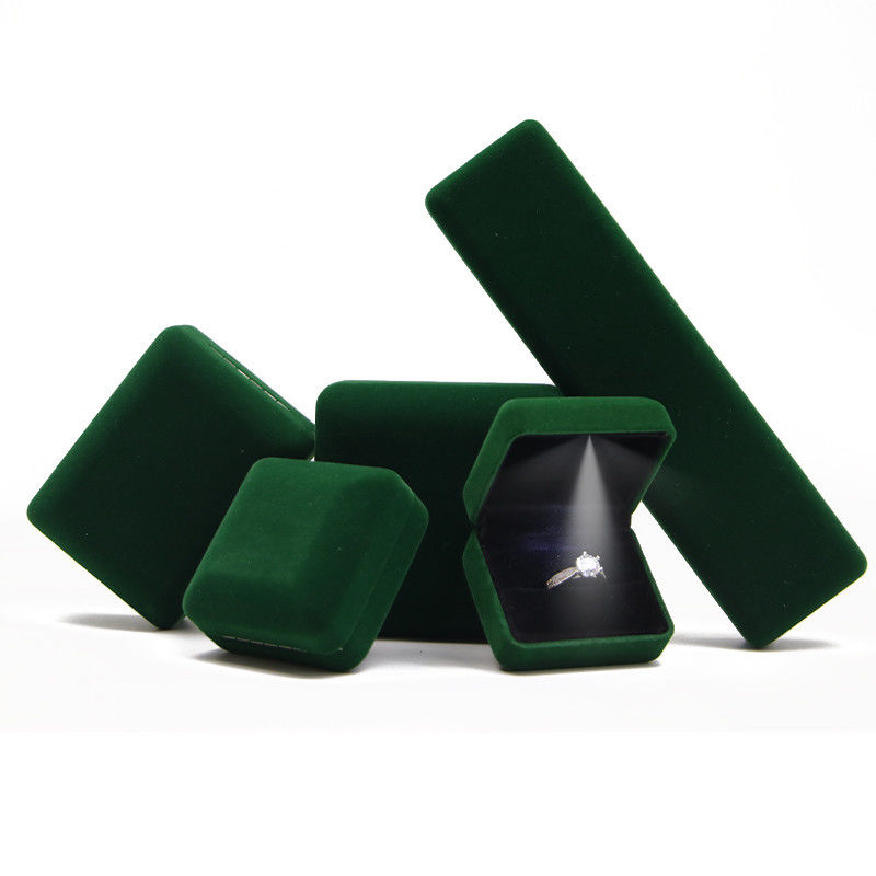 Caja de joyas verdes Custom LED paquete de joyas de terciopelo con lujo y caja de anillo personalizado