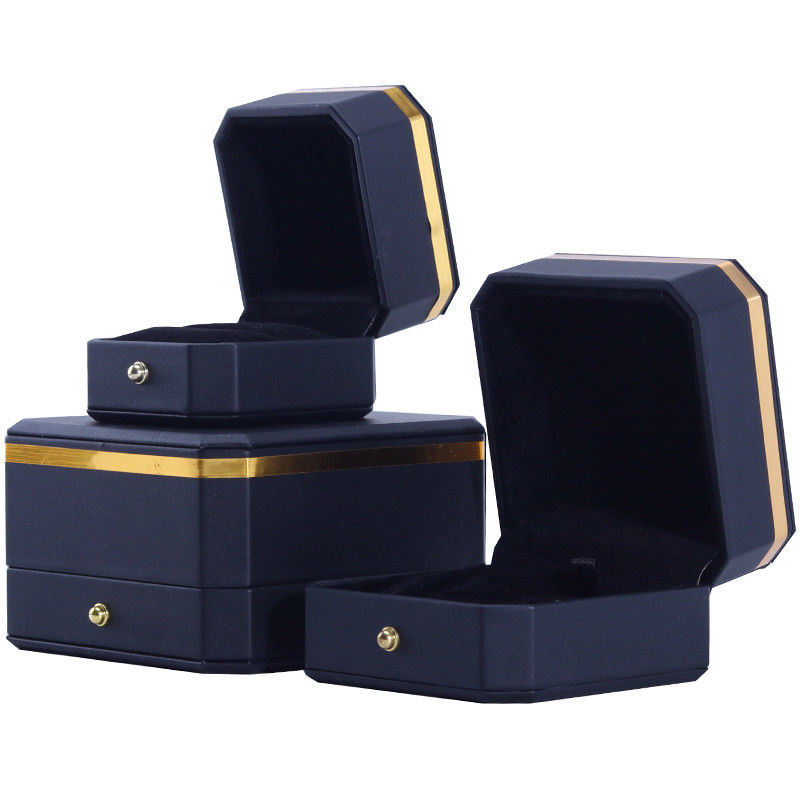Caja de joyería de cuero PU negro octogonal para brazalete de logotipo personalizado de Hanhong Collar de anillo