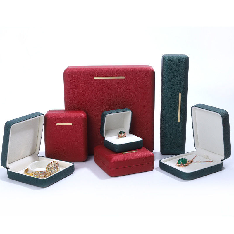 Caja de joyería de terciopelo de cuero de PU rojo personalizada para el embalaje de pendientes y pendientes