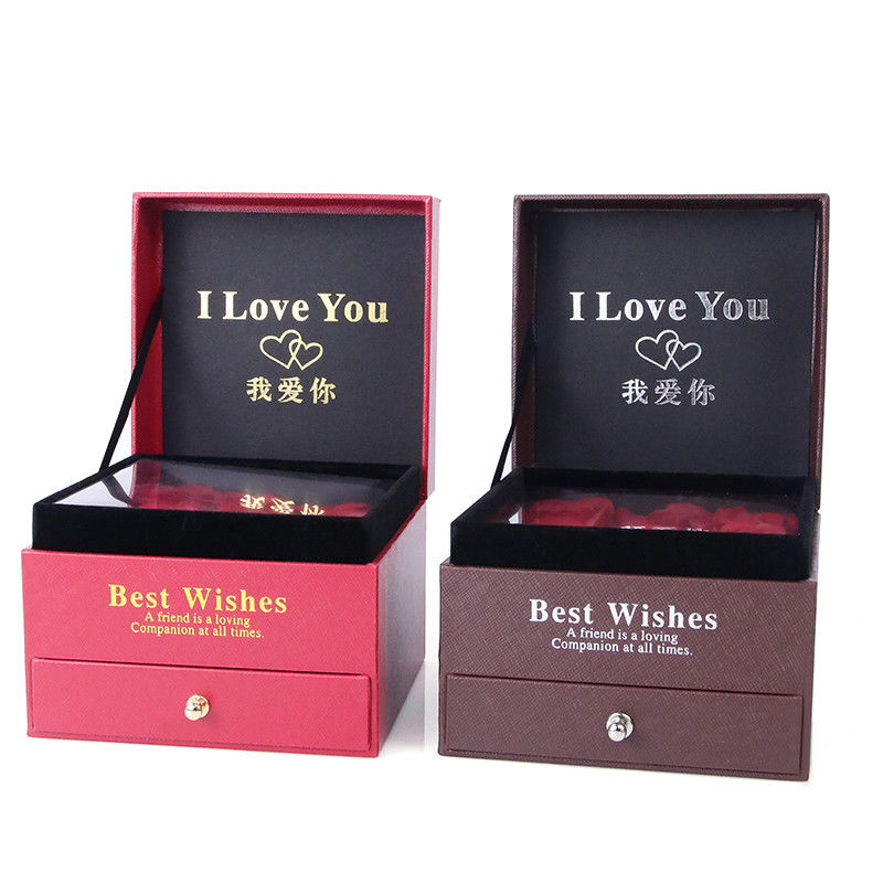 Tamaño personalizado Caja de joyería cuadrada de lujo Caja de regalo de joyería con rosa