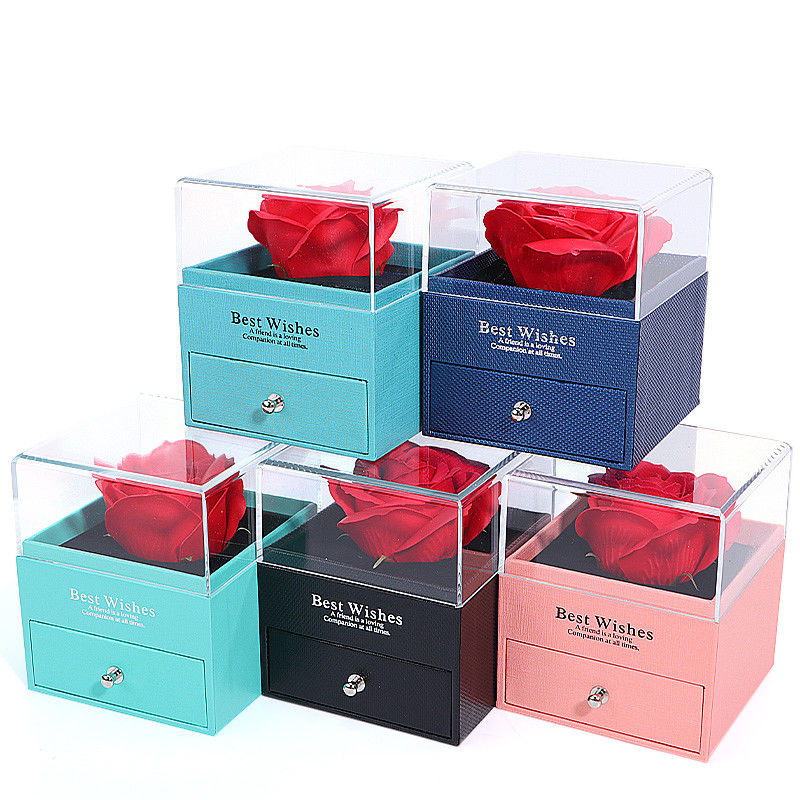 Caja de rosas del día de San Valentín Caja de embalaje de joyería de tipo cajón con forma cuadrada