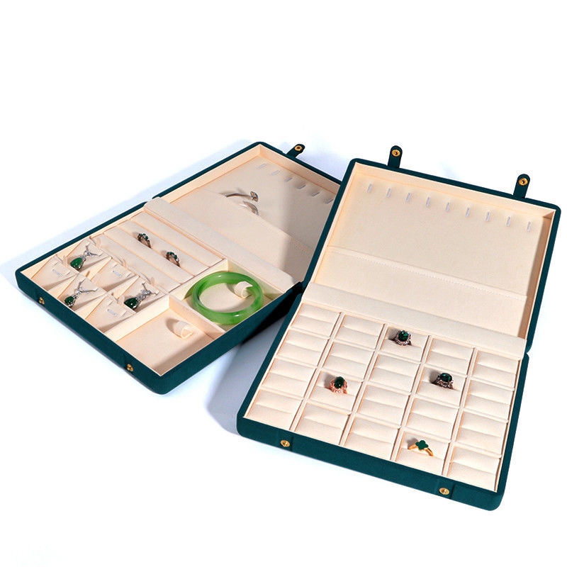 Caja de joyería de cuero de microfibra de color café para collar Brazalet Stud Set y anillo