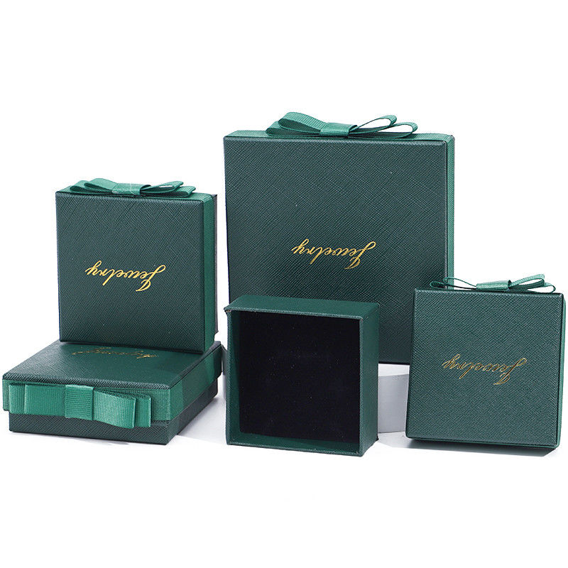 Collar Verde Anillos Papel Joyería Caja de Regalos Tamaño Personalizado Forma Rectangular