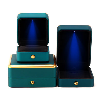 Caja de joyería de terciopelo de plástico LED verde claro para personalizado en estilo elegante de lujo cuadrado