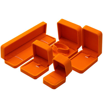 Fabricación al por mayor de joyas Embalaje de la caja de joyas Logotipo personalizado personalizado Lujo collar Brazalete Anillo de oreja Embalaje de la caja de joyas naranja de terciopelo