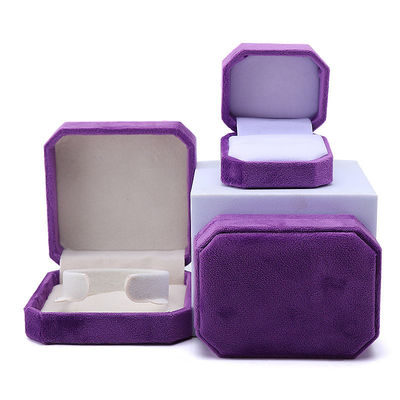 Paquete de joyería de forma octogonal personalizada caja de flanellete púrpura para collar brazalete anillo