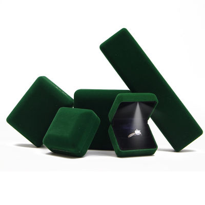 Caja de joyas verdes Custom LED paquete de joyas de terciopelo con lujo y caja de anillo personalizado