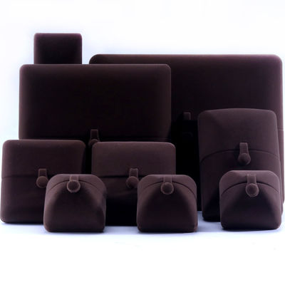Caja de joyas de terciopelo marrón rectangular para los aretes de brazalete de logotipo personalizado Hanhong
