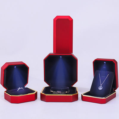 Caja de joyería de terciopelo de LED rojo para envases de anillos de collar personalizados y otros accesorios