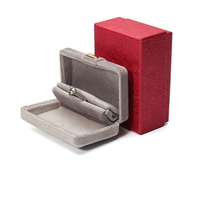 Caja de embalaje de joyas de metal gris de tamaño personalizado con revestimiento de terciopelo y logotipo personalizado