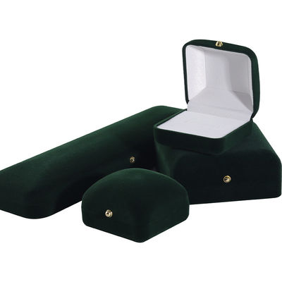 Venta al por mayor Fabricación de joyas de lujo hechas a mano Envasado en caja Logotipo personalizado personalizado de gama alta Collar verde oscuro Brazalete Orecillos Anillo Envasado en caja de joyas de terciopelo