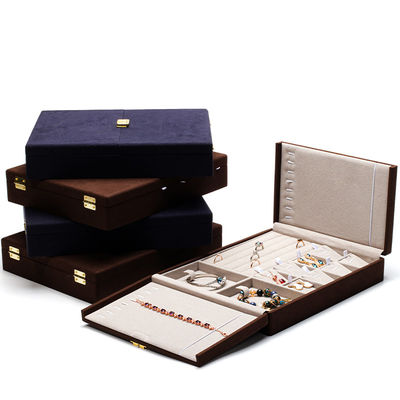 Caja personalizada de joyería de cuero de microfibra azul para embalaje y almacenamiento de joyas