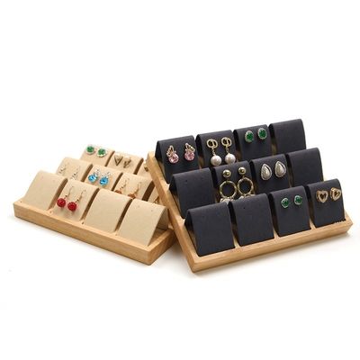 Capa de terciopelo suave Joyería de madera Display de almacenamiento bandeja soporte para orejas perillas gotas
