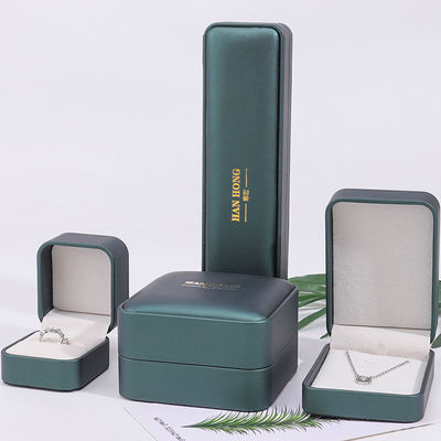 Caja de almacenamiento de joyas de cuero falso convexo verde oscuro Embalaje organizador de lujo