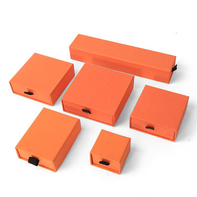 Caja de joyería rectangular ecológica de papel cuadrado naranja con cajón Caja de joyería