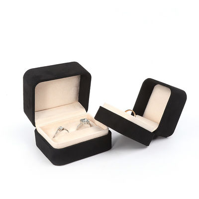 Venta al por mayor de joyas de alta gama embalaje caja de anillos logotipo personalizado embalaje de joyas de lujo matrimonio doble compromiso caja de anillo de terciopelo