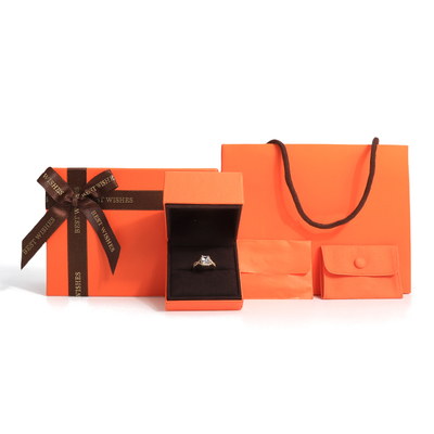 Caja de regalo de joyas de alta calidad con tapa y papel de base naranja Caja de joyas con bolsa